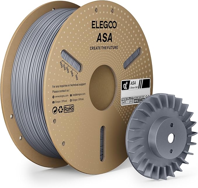 ELEGOO ASA Filament 1.75mm Gray 1KG, UV & Weather Resistant 3D Printer Filament for Outdoor Functional Parts, High Impact Strength Engineering Grad 1kg Spool (2.2lbs) Fit for FDM Printers