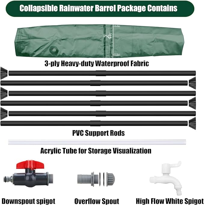 THUNDERBAY 60 Gallon Collapsible Rain Barrel, Portable Rain Barrels to Collect Rainwater from Gutter, Rainwater Collection System, Water Storage Tank Catcher Container with Filter Spigot