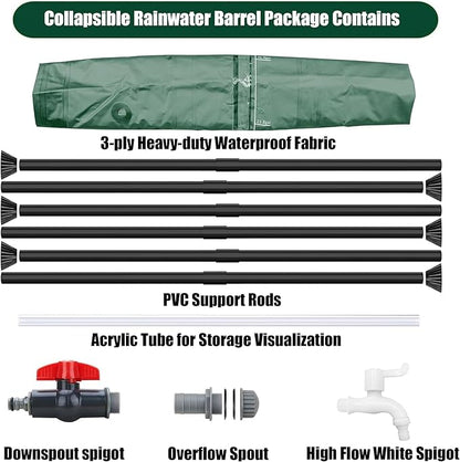THUNDERBAY 60 Gallon Collapsible Rain Barrel, Portable Rain Barrels to Collect Rainwater from Gutter, Rainwater Collection System, Water Storage Tank Catcher Container with Filter Spigot