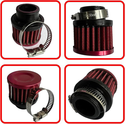 25mm Universal Air Intake Filter, 1" Intake Cold Air Filter, Auto Breathe Filter Vent Crankcase Cleaner with Adjustable Clamp-On Breather, Fits Car Motorcycle (Red)