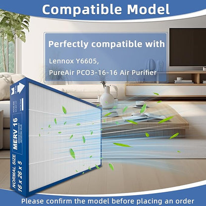 16x26x5 MERV16 Replacement Filter Compatible with Y6605 PureAir PCO3-16-16 Air Purifier（actual size:16.3" x 25.5" x 4.3"）