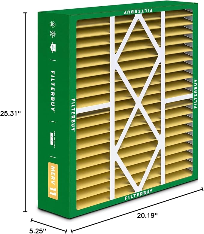 Filterbuy 20x25x5 Air Filter MERV 11 Superior Pet & Allergy Defense (4-Pack), Pleated HVAC AC Furnace Filters for Amana, Coleman, Goodman, Maytag, York, and More (Actual Size: 20.19 x 25.31 x 5.25)