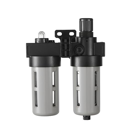 Compressed Air Filter Regulator Lubricator Combo Airtac BFC4000 1/2''NPT 0-140 PSI with Pressure Gauge Semi-Auto Drain 3 in 1 Two FR.L Unit