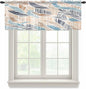 Abstract Stripes Sheer Valance Curtains, Brown Blue Gradient Wavy Lines Leaf Texture Light Filtering Kitchen Valances Rod Pocket Voile Curtain Window Treatment for Bedroom/Living Room/Basement 42Wx12L