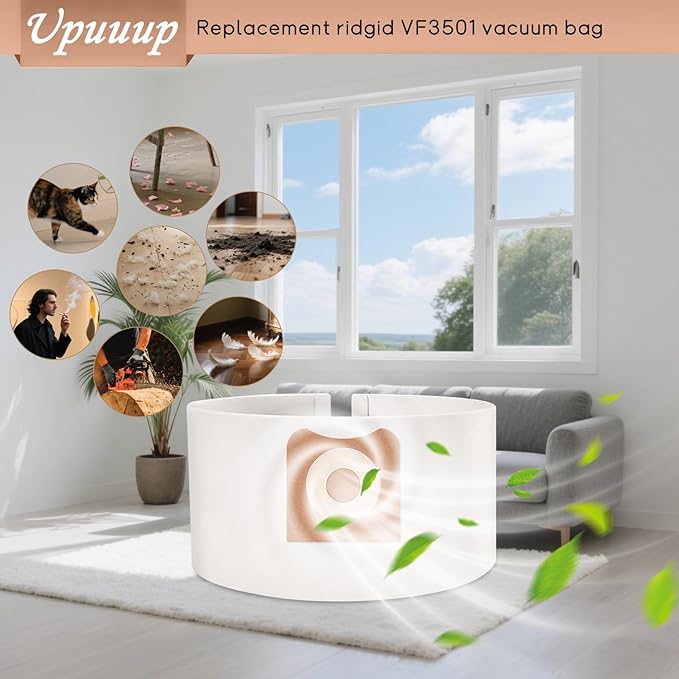 12 Pack Repalcement Shop vacuum bags VF3501| compatible with 3-4.5 Gallon Wet/Dry Vacuums | Dust Collection Filter Bags Replace Part# 23738 VF3501 Size C WS32045F