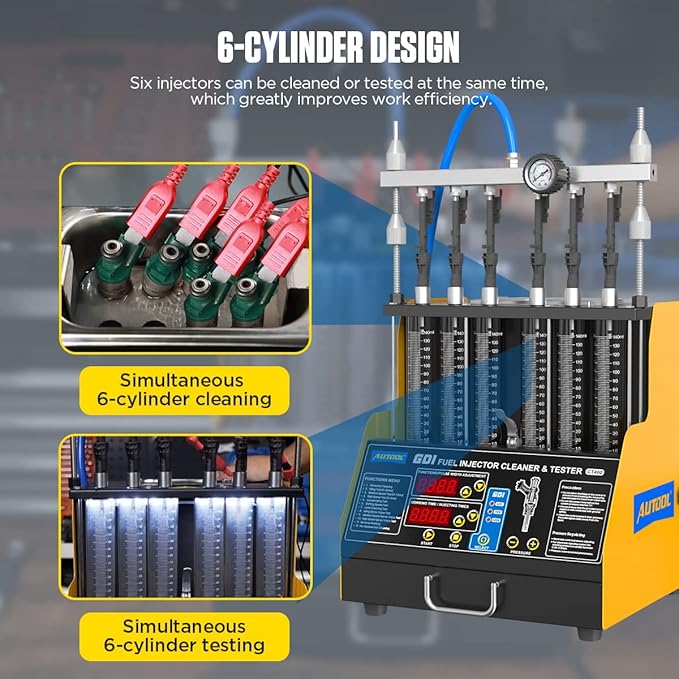 AUTOOL GDI Fuel Injector Cleaner & Tester 110V Ultrasonic Wave Fuel Injection Leakage Tester 6-Cylinder Automotive Fuel Injector Cleaning Machine