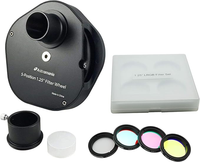 Astromania 1.25" Multiple 5-Position Filter Wheel for Telescope - with LRGB Filter Set