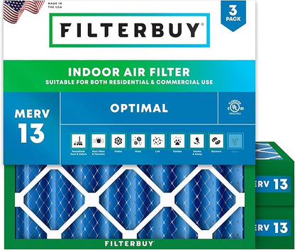Filterbuy 29x29x4 Air Filter MERV 13 Optimal Smoke & Allergy Defense (3-Pack), Electrostatic Pleated HVAC AC Furnace Filters Replacement, Made in USA (Actual Size: 28.50 x 28.50 x 3.63)