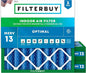 Filterbuy 25x25x4 Air Filter MERV 13 Optimal Smoke & Allergy Defense (3-Pack), Electrostatic Pleated HVAC AC Furnace Filters Replacement, Made in USA (Actual Size: 24.50 x 24.50 x 3.63)