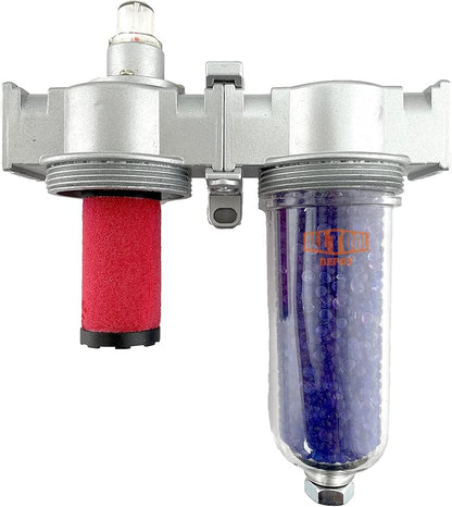 1/2" NPT MID FLOW 2 Stages Coalescing Filter Desiccant Dryer System For Compressed Air Lines, Poly Bowls, Great For Paint Spray And Plasma Cutter
