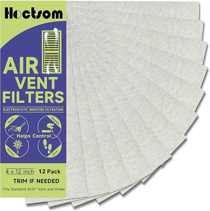 Air Vent Filter 4" x 12" Air Vent Floor Heater Pre-Filter Sheet Work in Home Air Purifier, Floor Register, Ceiling 4 x 12 Inch 12-Pack (White) Hoctsom