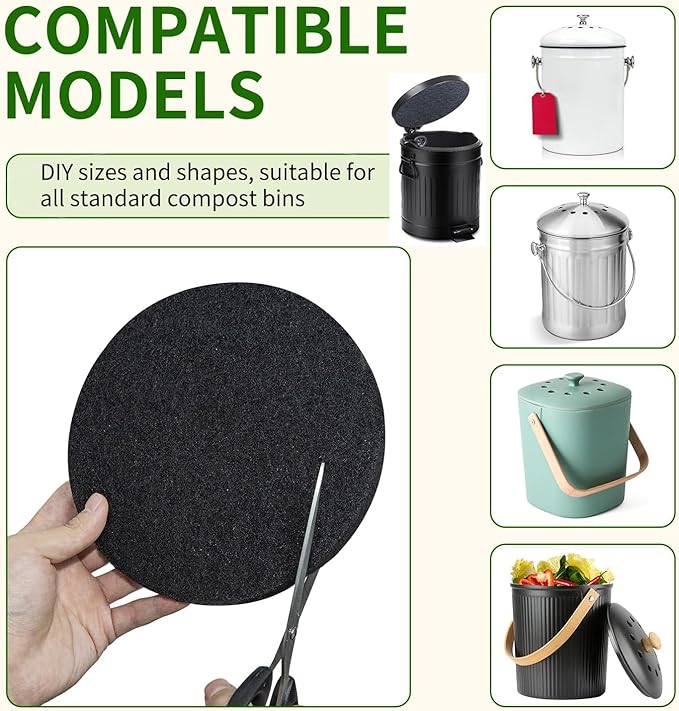 6.7 inch Kitchen Compost Bin Charcoal Filter Replacements, 12 Pack Compost Pail Replacement Carbon Filters 6.7 inch, Round Activated Compost Filters Countertop Bin Bucket