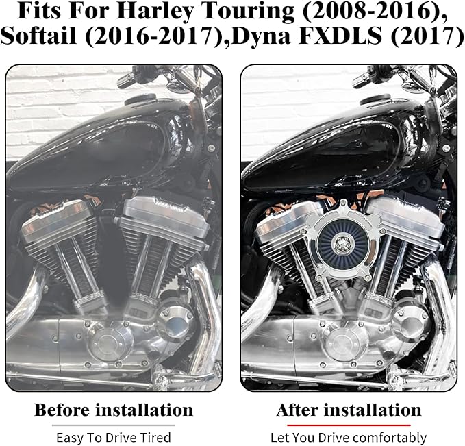 HDBUBALUS Motorcycle Air Filter Air Cleaner Intake System Cleaner Fit For Harley Dyna Softail Touring Trike 2008-2017 Chrome