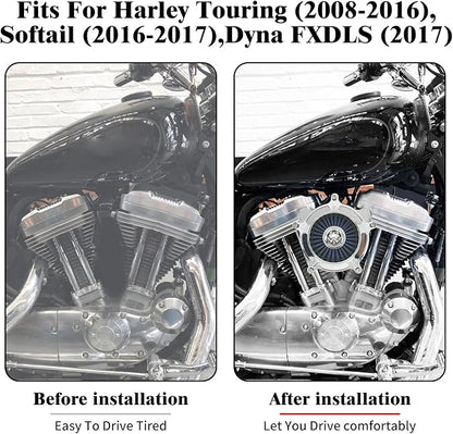 HDBUBALUS Motorcycle Air Filter Air Cleaner Intake System Cleaner Fit For Harley Dyna Softail Touring Trike 2008-2017 Chrome