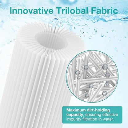 SimPure 10"x2.5" Pleated Polyester Sediment Water Filter Replacement Cartridge 5 Micron Whole House Pre-Filter Compatible with W50PE, WFPFC3002, SPC-25-1050, FM-50-975 - 4 Pack