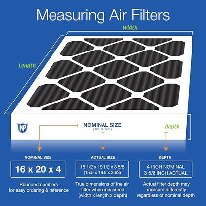 Nordic Pure 16x20x4 (Actual Size: 15 1/2 x 19 1/2 x 3 5/8) Pure Carbon Pleated Odor Reduction Merv 8 Furnace Filter 1 Pack