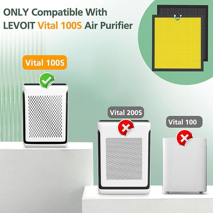 Vital 100S Pet Care Replacement Filter for LEVOIT Vital 100S-P Air Purifier, HEPA and High-Efficiency Activated Carbon Filter for Smoke, Odor, Pollen, Vital 100S-RF-PA, LRF-V102-YUS, Yellow