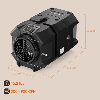 PURISYSTEMS 900 CFM Air Scrubber Commercial, Portable Industrial Air Purifier with HEPA/Activated Carbon Filter, 5-Speed, Stackable, GFCI Outlet, Negative Air Machine