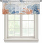 Ocean Corals Sheer Valance Curtains, Summer Beach Coral Sea Stars Wood Grain Light Filtering Kitchen Valances Rod Pocket Voile Curtain Window Treatment for Bedroom/Living Room/Basement 42Wx18L