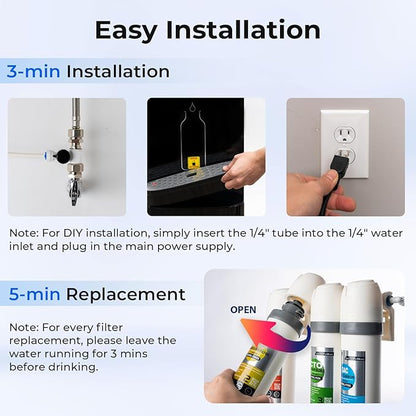 iSpring Bottleless Water Dispenser with Built-in 4-Stage Filtration, Chloramine Removal, Water Cooler Dispenser - Hot, Cold, Room Temp, Self Cleaning, Black，Model: DS4B-NC