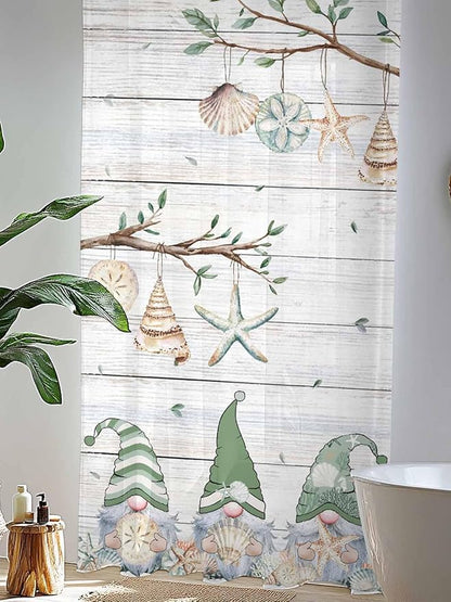 Sheer Curtains 96 Inches Long, Sage Green Gnomes Semi Sheer Curtains Light Filtering Window Treatment, Eucalypus Coastal Anchor Retro Wood Privacy Voile Drapes for Living Room Bedroom 52x96 Inch