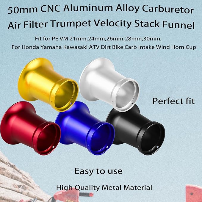 50mm Carburetor Air Filter Trumpet Velocity Stack Funnel CNC Alloy Parts Fit for PE VM 21mm,24mm,26mm,28mm,30mm, for Honda Yamaha Kawasaki ATV Dirt Bike Carb Intake Wind Horn Cup. (black)