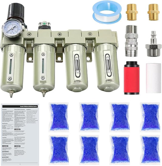 1/2" NPT Industrial Grade 4 Stage Air-Dryer-for-Compressor, Air-Compressor-Water-Separator-System for Plasma Cutter and Paint Spray,2Filter&2Dryer System.Manual Drain