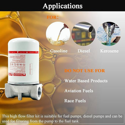 1 Inch NPT Fuel Tank Filter Kit, High Flow Fuel Filter 25 GPM 30 Micron Spin-on Cartridge Style Particulate Filter Compatible With Diesel Transfer Pump