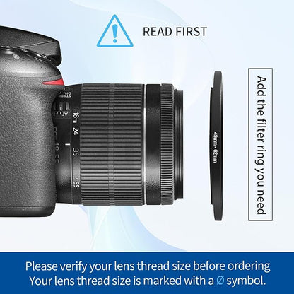 49-62mm Step-Up Ring Adapter, 49mm to 62mm Step Up Filter Ring for 49mm Lens Mount 62mm for DSLR Lenses and ND UV CPL IR Filters （49-62mm）