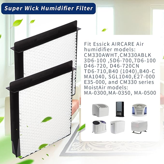 1040 Essick Humidifier Wick Filter for AIRCARE Air Humidifier B23 DP3 B40 B40-C 3D6-100 5D6-700 7D6-100 B23-710 B23-810 D46-720 CM330 500 700 3000 series Fit MoistAir models: MA-0300 MA-0500 - 4 Pack