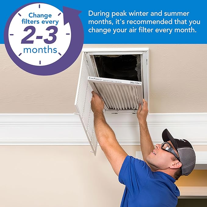 LotFancy 10x20x1 Air Filter MERV 11 6-Pack, Electrostatic Pleated AC Furnace Air Filter, Captures Dust, Smog & Pet Dander, Actual Size: 9.75"x19.75"x0.75"