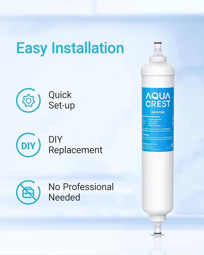 AQUACREST GXRTQR Inline Water Filter, NSF Certified, Compatible with GE GXRTQR, GXRTQ System, Reduces Chlorine, Fluoride, Limescale and More, For Refrigerator, IceMaker, RVs (3 Filters)