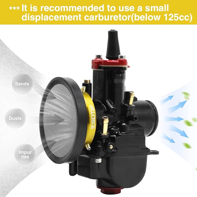 Carburetor Carb Velocity Stack Air Filter Cleaner Modified Trumpet Aluminum Alloy with Sponge Filter Steel Mesh for PWK32-34mm Short Style Fast Intake Suggest for Small Displacement (Gold, 55mm)