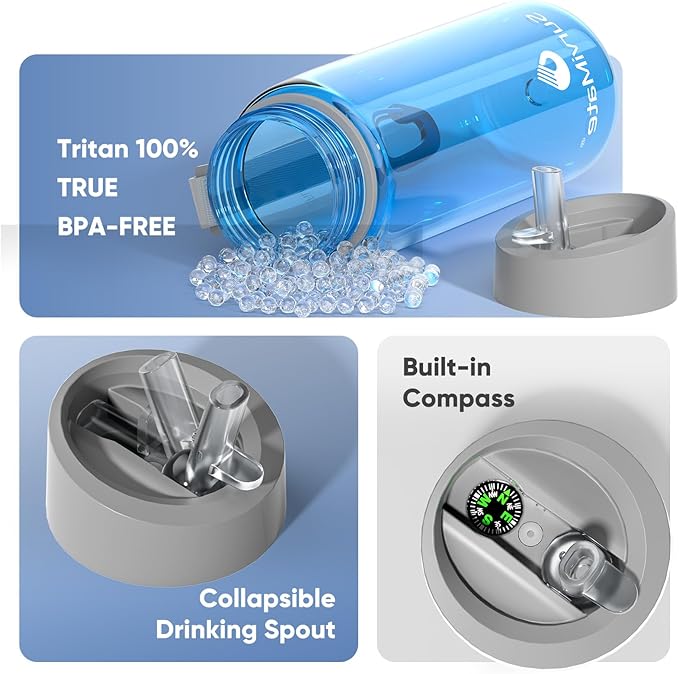 SurviMate 5-Stage 0.01μm Ultra-Filtration Filtered Water Bottle, BPA-Free Material, NSF/ANSI 42&372 Certified, Portable Water Filter Bottle for Survival, Camping, Hiking, and Emergency Use
