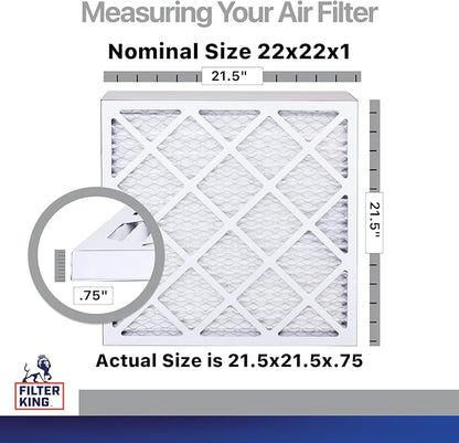 Filter King 22x22x1 Air Filter | 4-PACK | Carbon MERV 8 HVAC Pleated A/C Furnace Filters | MADE IN USA | Actual Size: 21.5 x 21.5 x .75"