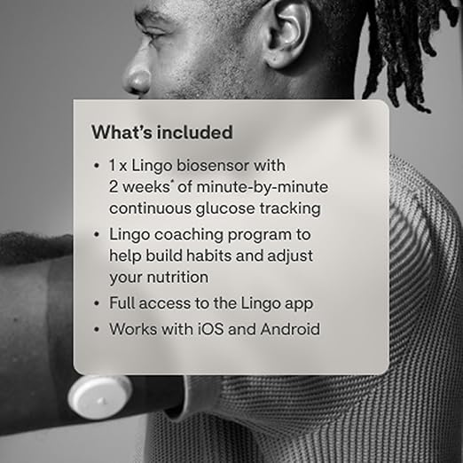 Lingo Continuous Glucose Monitor (CGM) & App (Pack of 2). Made by Abbott. Know the impact of what you eat. 1 Lingo biosensor lasts up to 14 Days*. Works with iOS and Android. US Only.