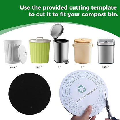 Compost Filters 12-Pack, 7.25 Inch Round Charcoal Filters with Sizing Template for Compost Bin Bucket Countertop Kitchen