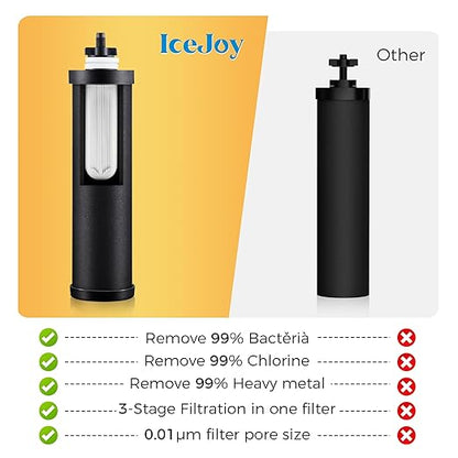 IceJoy 0.01μm Ultra-Filtration Carbon Rod Filters (2 Pack) – Replacement for Gravity Water Filter Systems, Reduce Fluoride & Chlorine, NSF/ANSI 42 Certification