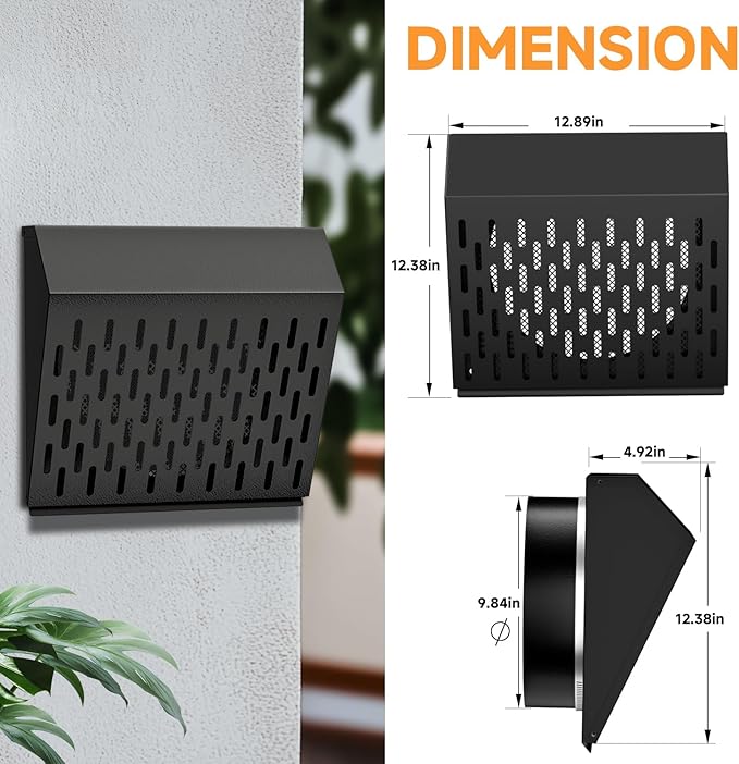 10 Inch Exhaust Vent Cover,Wall Vent Cover with Removable Front Panel Galvanized Steel Wall Cap with Stainless Steel Clamp, Weatherproof Air Vent for Residential, Kitchen, RV, Garages (10 inch)