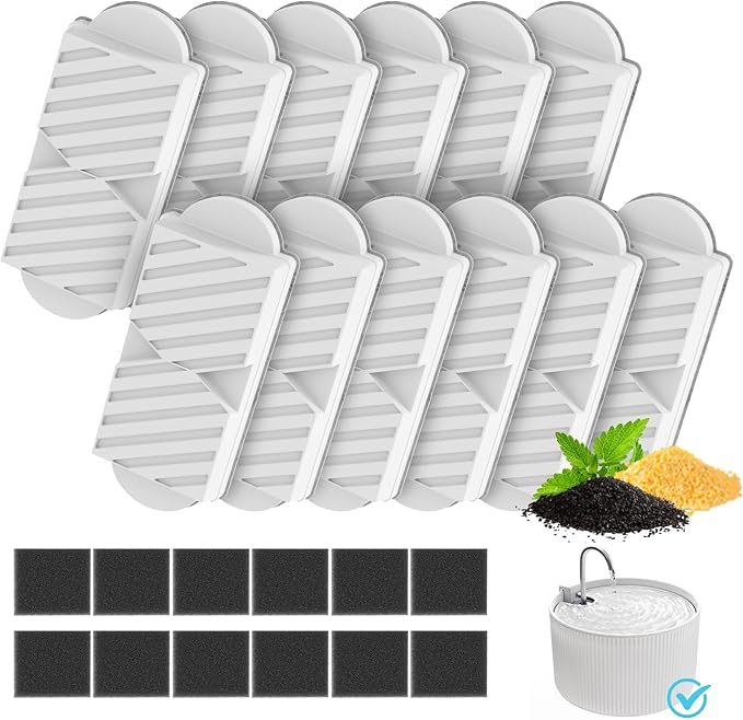 Cat Water Fountain Filters for 74oz/2.2L Ceramic Cat Water Fountain, Replacement Filters (12+12 Pack)