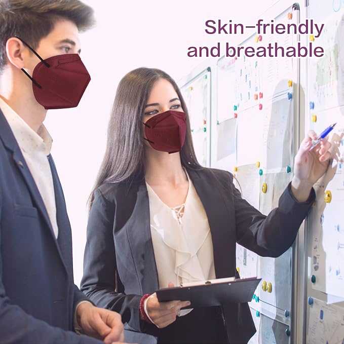 Miuphro KN95 Face Mask 50 Pack, Disposable Respirator Masks, 5 Layer Design Safety Mask for Protection, Ideal for Men and Women (Red)