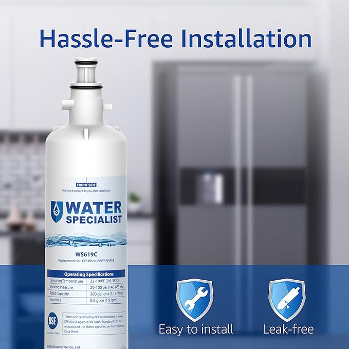 Waterspecialist Replacement for GE® RPWFE®, RPWF (Built-in CHIP) Refrigerator Water Filter, Compatible with GYS22GMNES, GYE22HSKSS, PYE22PELDS, GFE26GMKES, GFE26GGHWW, PFE28KYNFS, 3 Filters