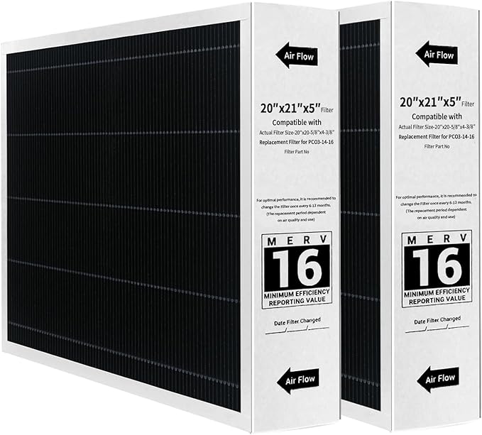 2 Pack Y6604 20x26x5 Air Filter MERV 16, Replacement for Lennox Y6604 Filter and Compatible with Lennox Pureair PCO3-20-16 Air Purifier Purification System