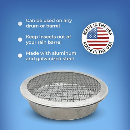 Aluminum Rain Barrel Screen - 4 Inch - Mosquito & Debris Protection - Diverter Kit - Rainwater Collection