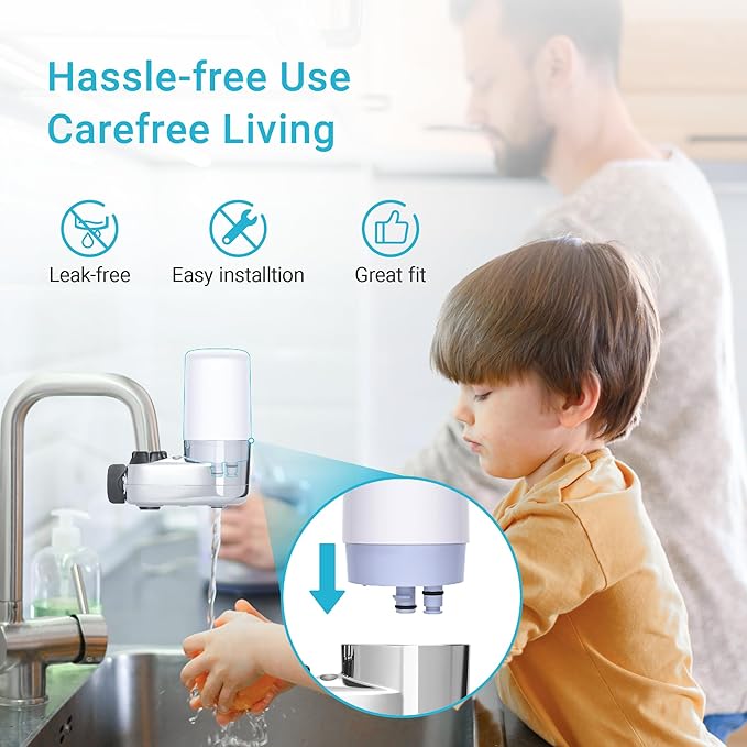 AQUA CREST Alkaline Faucet Water Filter, Replacement for Brita® Filter, Increase PH, Brita® Filter Replacement, 36311 On Tap Water Filtration System, FR-200, FF-100, 2 Packs