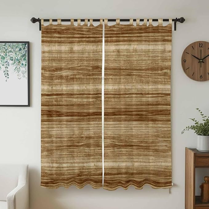 Vintage Western Living Room Curtains 96 Inch Length, Window Curtains Tab Top, Rustic Farmhouse Wooden Grain Barn Door Light Filtering Window Treatments Drapes 52"x96" 2 Panel