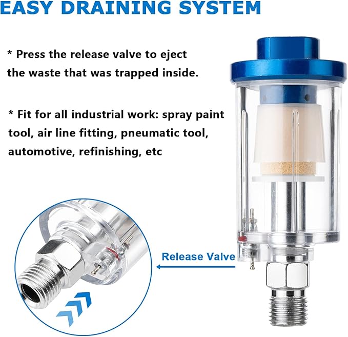 Air Dryer & Water Oil Separator for Compressor, 1/4'' NPT Inline Moisture Filter for Spray Paint Guns, Pneumatic Tools & Air Line (2 Pack)