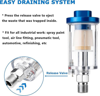 Air Dryer & Water Oil Separator for Compressor, 1/4'' NPT Inline Moisture Filter for Spray Paint Guns, Pneumatic Tools & Air Line (2 Pack)