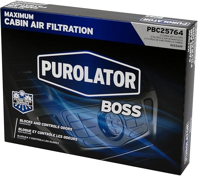 Purolator PBC25764 PurolatorBOSS Automotive Cabin Air Filter with Febreze & Activated Carbon, Car & Truck Passenger Compartment OEM Filter Replacement for Nissan Frontier, Pathfinder, and more