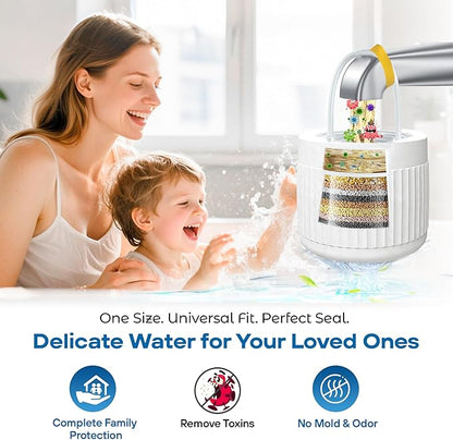17-STAGE Bath Filter for Tub with Premium Design & Leak-Proof, 7000-Gallon Long-Life Cartridge with Vitamins C & E + Essential Minerals Removes Chlorine and Softens Hair, Skin & Nails | Patent Pending
